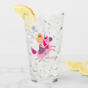 Cute Yellow Haired Girl Riding on a Unicorn Glass