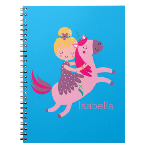 Cute Yellow Haired Girl Riding on a Unicorn Notebook