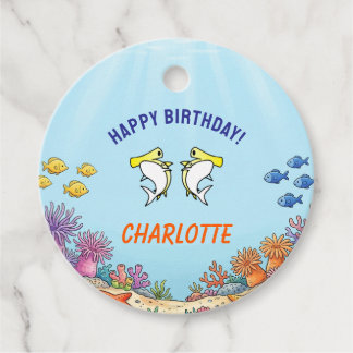 Cute Yellow Hammerhead Shark Kids Birthday Favour Tags