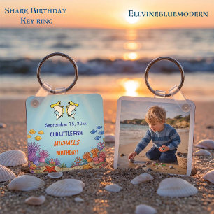 Cute Yellow Hammerhead Shark Ocean Birthday Photo Key Ring