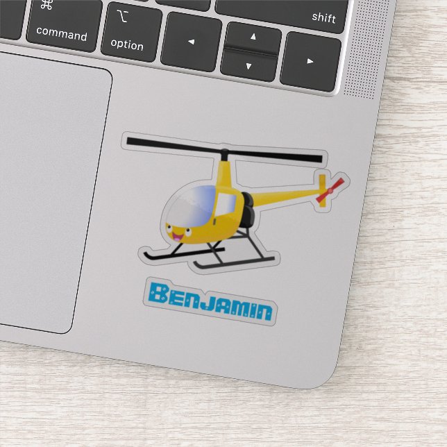Cute yellow happy cartoon helicopter (Detail)