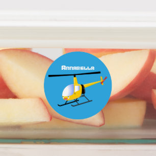Cute yellow happy cartoon helicopter