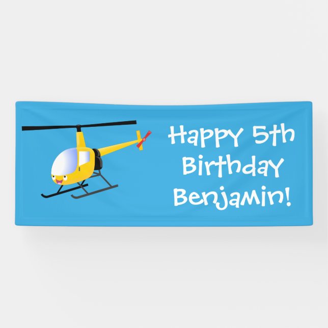 Cute yellow happy cartoon helicopter banner (Horizontal)