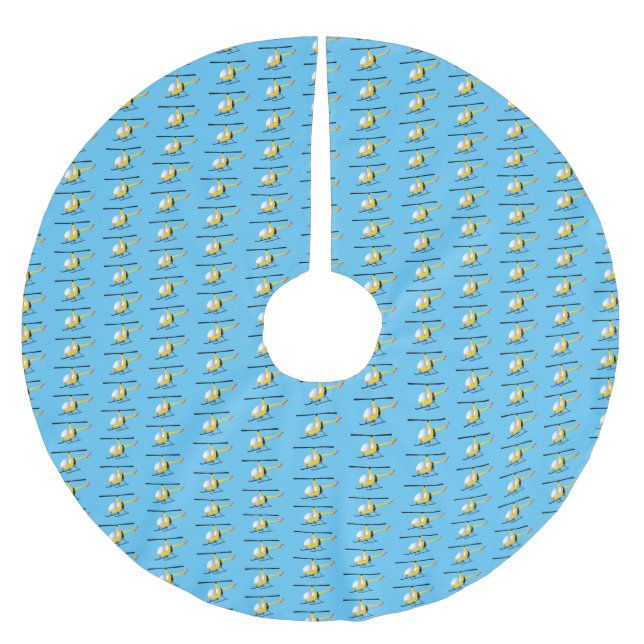 Cute yellow happy cartoon helicopter brushed polyester tree skirt (Front)