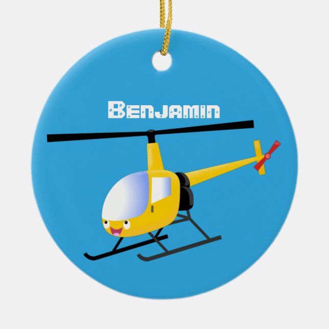 Cute yellow happy cartoon helicopter ceramic tree decoration (Front)