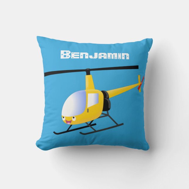 Cute yellow happy cartoon helicopter cushion (Front)