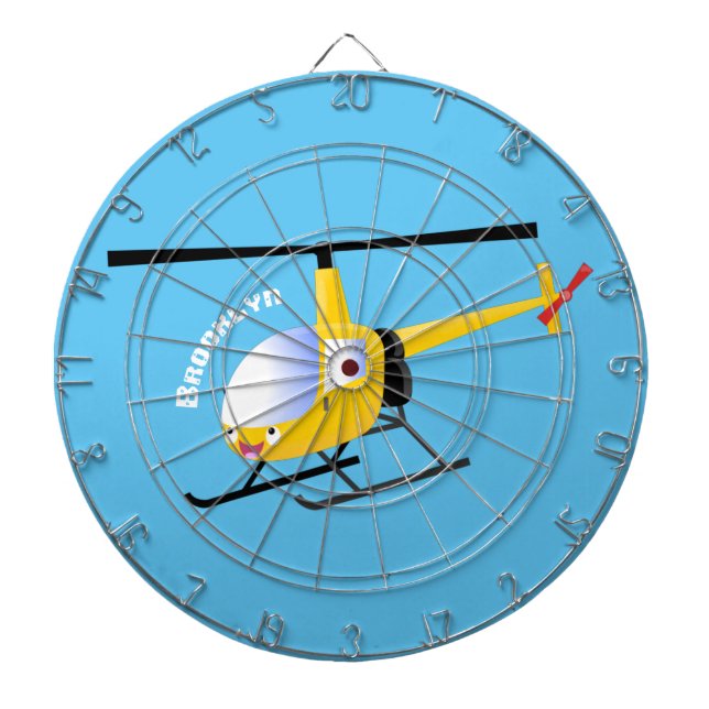 Cute yellow happy cartoon helicopter dartboard (Front)