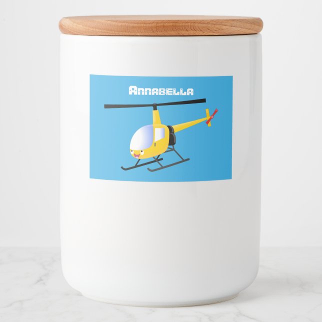 Cute yellow happy cartoon helicopter food label (Front)