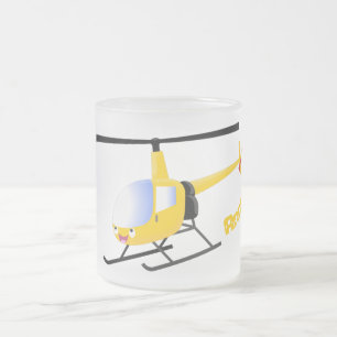 Cute yellow happy cartoon helicopter frosted glass coffee mug