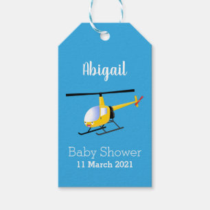 Cute yellow happy cartoon helicopter gift tags