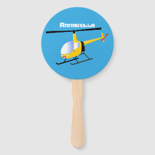 Cute yellow happy cartoon helicopter hand fan