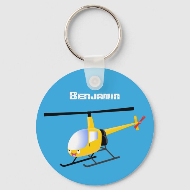 Cute yellow happy cartoon helicopter key ring (Front)