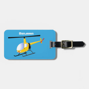 Cute yellow happy cartoon helicopter luggage tag