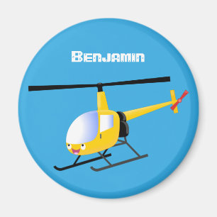 Cute yellow happy cartoon helicopter magnet
