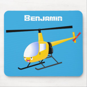 Cute yellow happy cartoon helicopter mouse mat