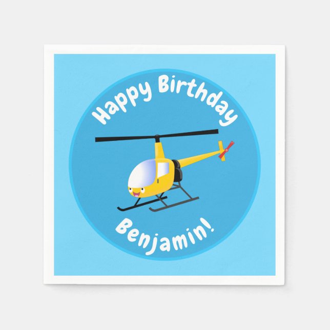 Cute yellow happy cartoon helicopter napkin (Front)