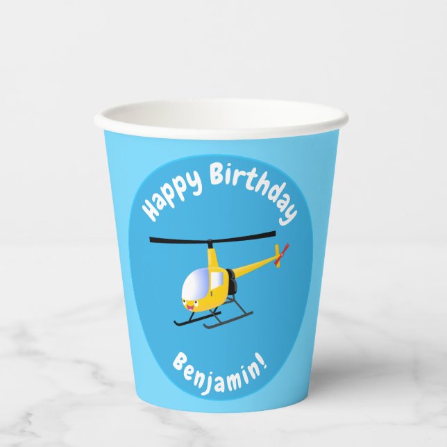 Cute yellow happy cartoon helicopter paper cups (Front)