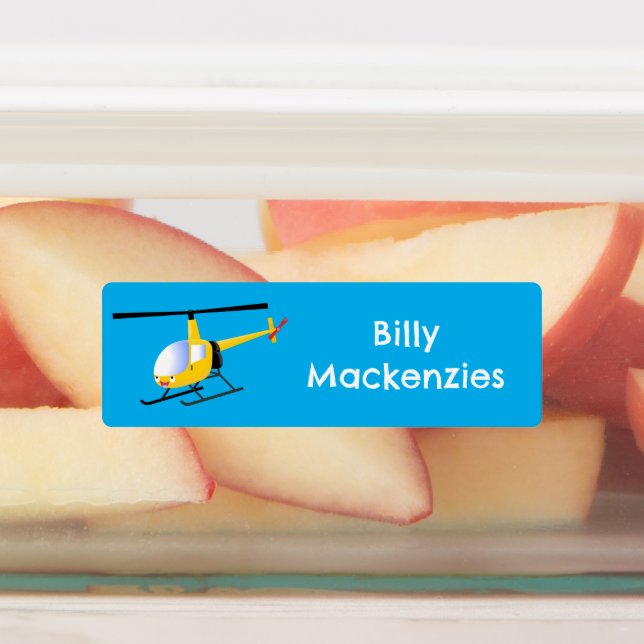 Cute yellow happy cartoon helicopter personalised (Affixed)