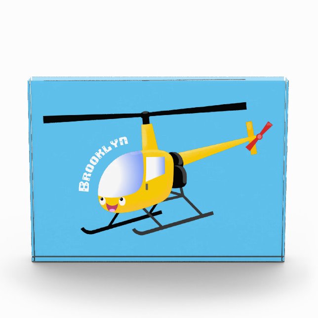Cute yellow happy cartoon helicopter photo block (Front)