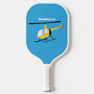 Cute yellow happy cartoon helicopter  pickleball paddle