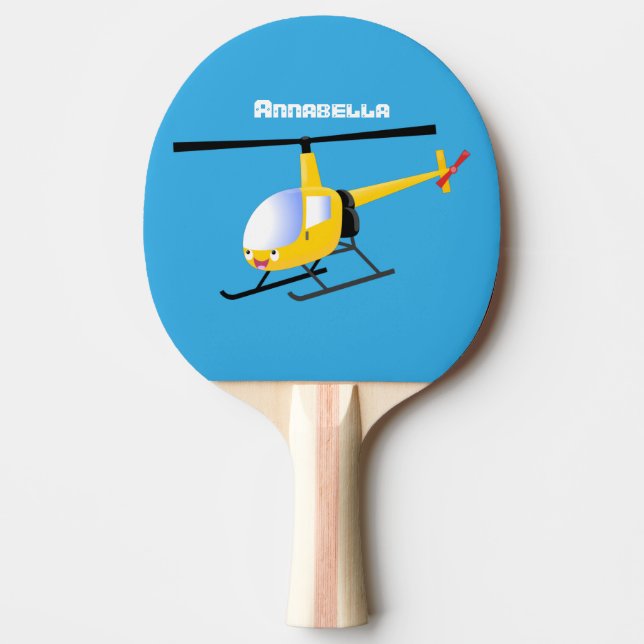 Cute yellow happy cartoon helicopter  ping pong paddle (Front)