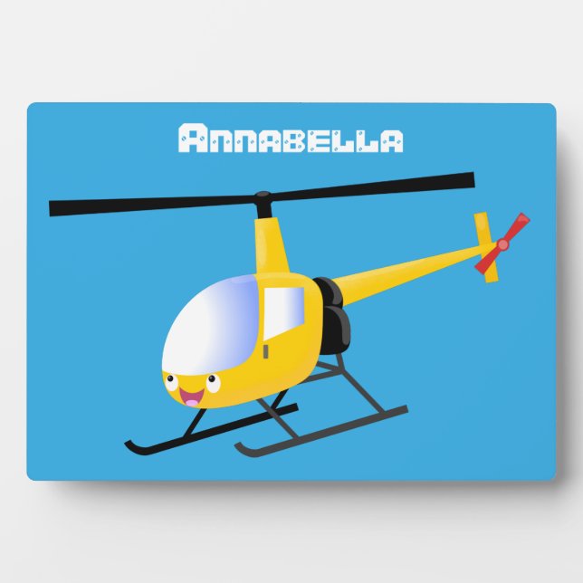 Cute yellow happy cartoon helicopter plaque (Front)