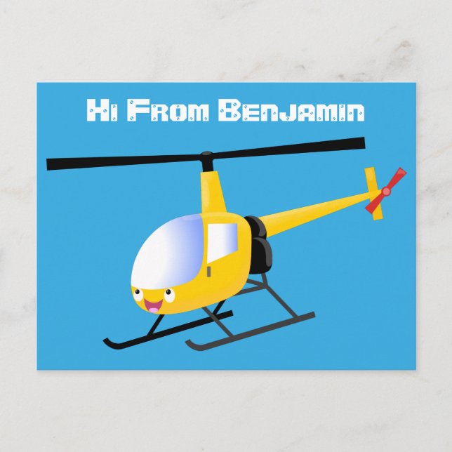 Cute yellow happy cartoon helicopter postcard (Front)