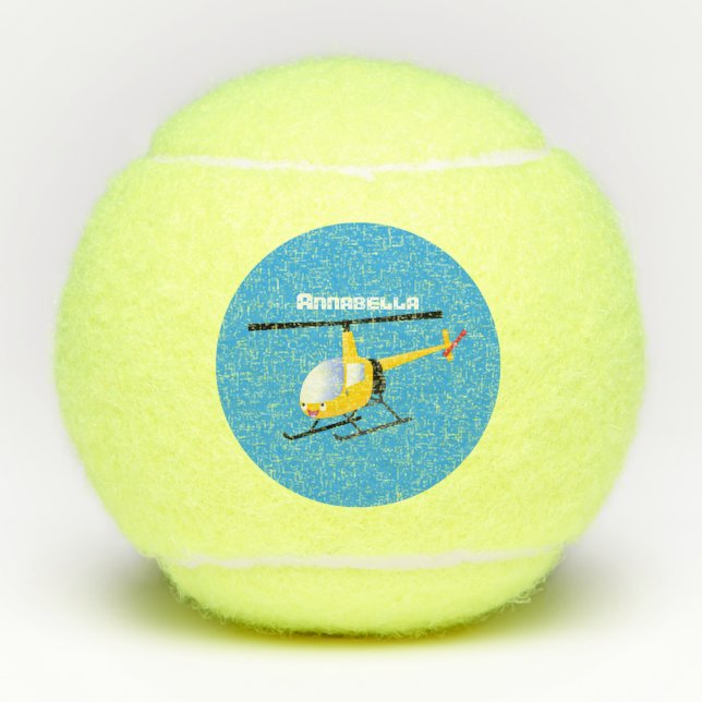 Cute yellow happy cartoon helicopter tennis balls (Front)
