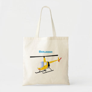 Cute yellow happy cartoon helicopter tote bag