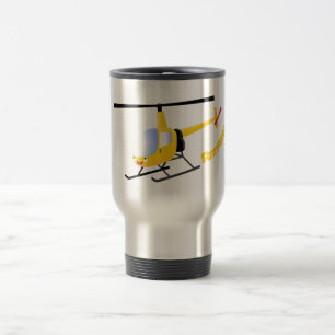 Cute yellow happy cartoon helicopter travel mug