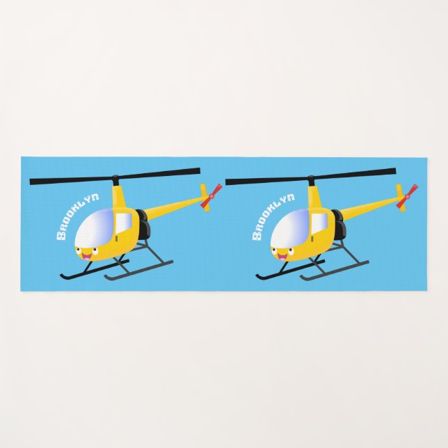Cute yellow happy cartoon helicopter yoga mat (Front (Horizontal))
