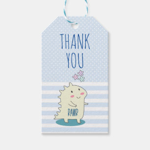 Cute Yellow Happy Dinosaur Illustration Thank You Gift Tags