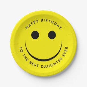 Cute Yellow Happy Face Birthday Paper Plate