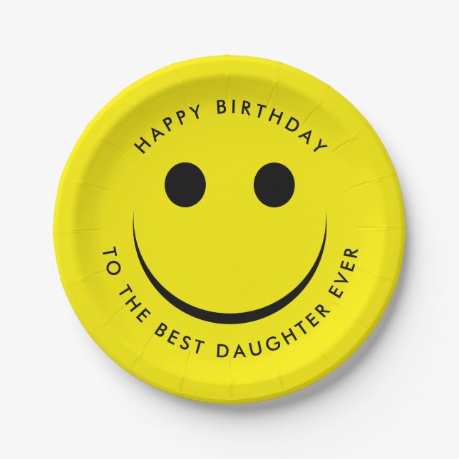 Cute Yellow Happy Face Birthday Paper Plate (Front)