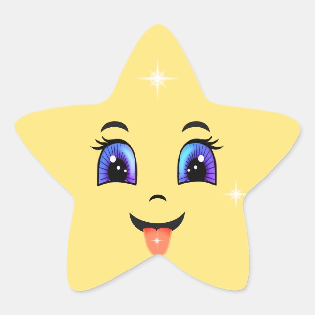 Cute Yellow Happy Face Emoji Star Sticker (Front)