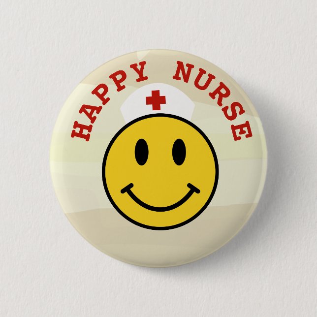 Cute Yellow Happy Face Nurse Pinback Button (Front)