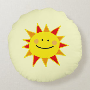 cute yellow happy sun cartoon round cushion