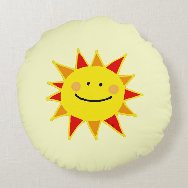 cute yellow happy sun cartoon round cushion (Back)