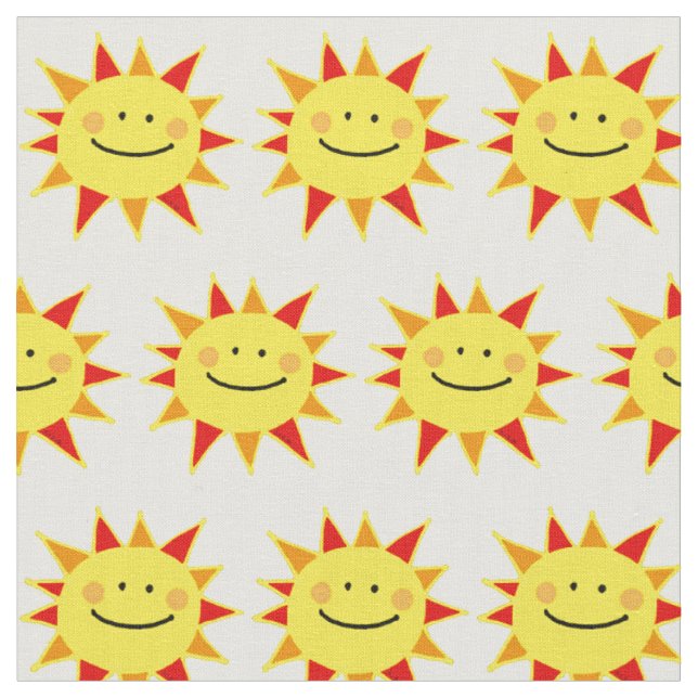 cute yellow happy sun pattern fabric (Close Up)