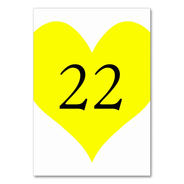 Cute Yellow Heart Numbered Table Number (Front)