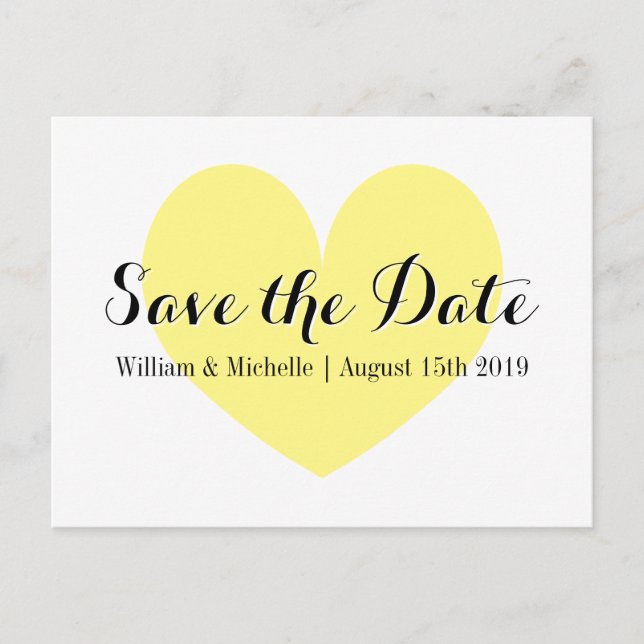 Cute yellow heart Save the date postcards (Front)