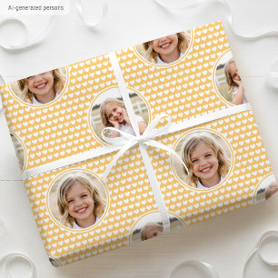 Cute Yellow Hearts Kids Birthday Photo Wrapping Paper