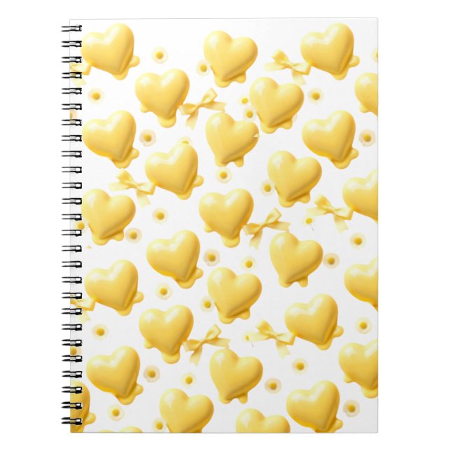 Cute Yellow Hearts Pattern Spiral Notebook (Front)