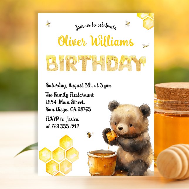 Cute Yellow Honey Bear Birthday Party Invitation (Creator Uploaded)
