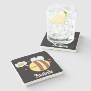 Cute Yellow Honey Bee Bumble Bee  Stone Coaster