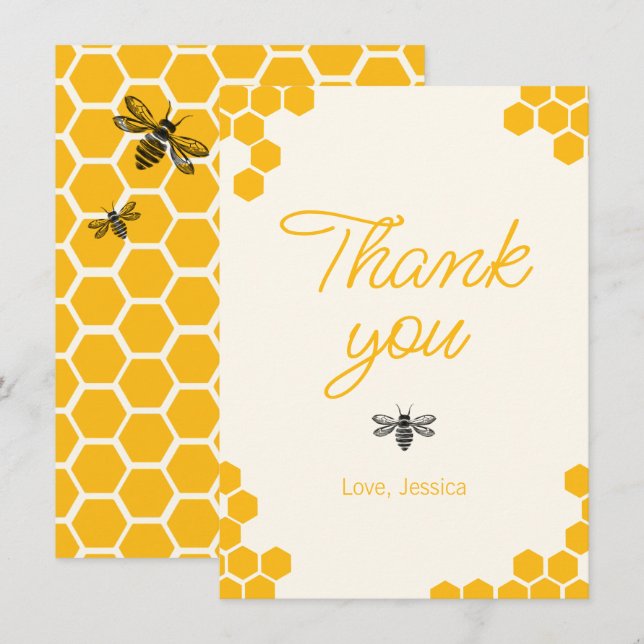 Cute Yellow Honeycomb Mommy to Bee Baby Shower Thank You Card (Front/Back)