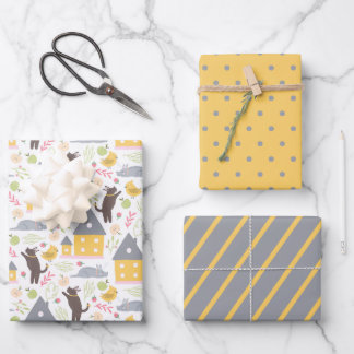 Cute Yellow House Puppy Bird Baby Shower Wrapping Paper Sheet
