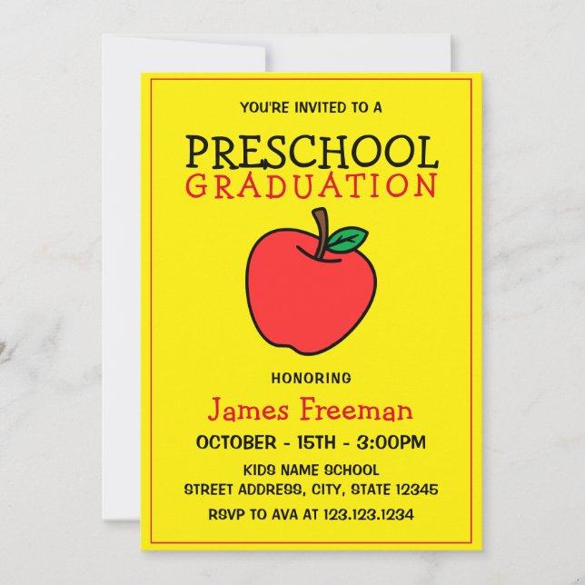 Cute Yellow Kid Kindergarten Graduation Invitation (Front)