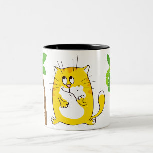 Cute Yellow Kitty Between Palm Trees Two-Tone Coffee Mug