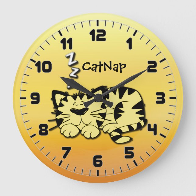 Cute Yellow Kitty Cat Nap Wall Clock (Front)